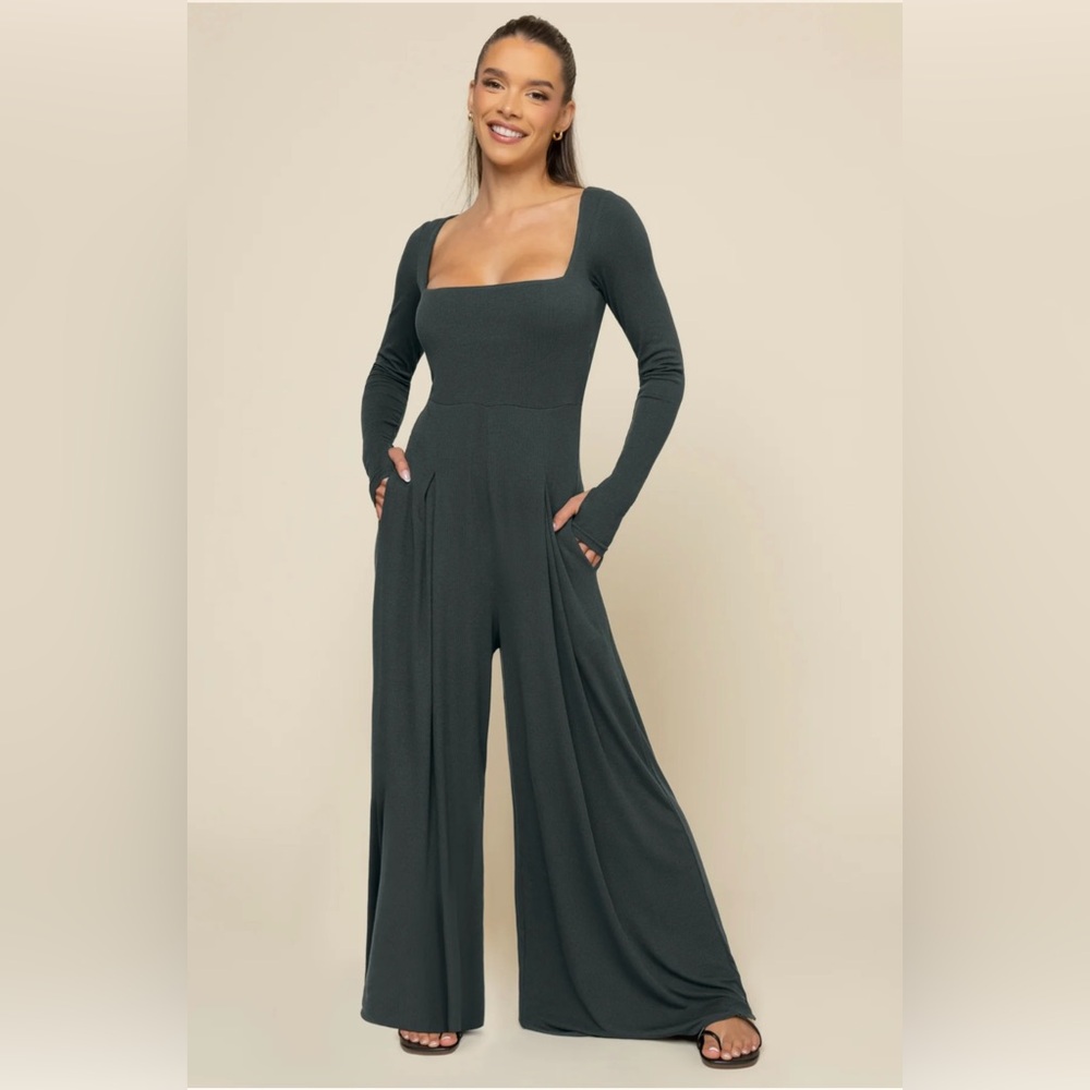 Go With The Flow Long Sleeve Jumpsuit - Deep Forest